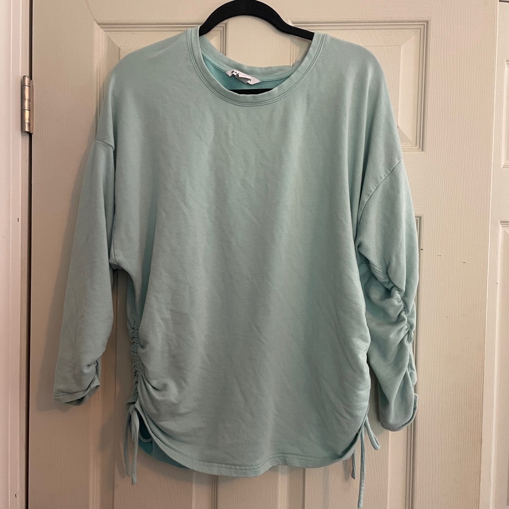 Athleta‎ Lombard Ruched Sweatshirt Top Womens XL Extra Large Aqua Drawstring Gym - Picture 10 of 10